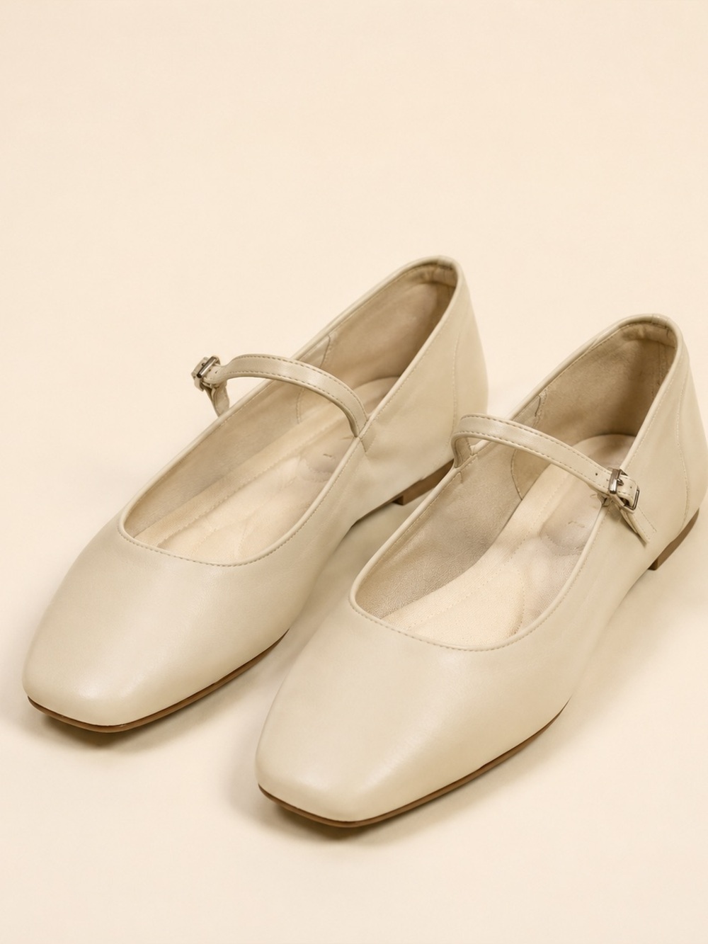 Zara Cream Leather Square Toe Mary Jane Flats EU 37/7